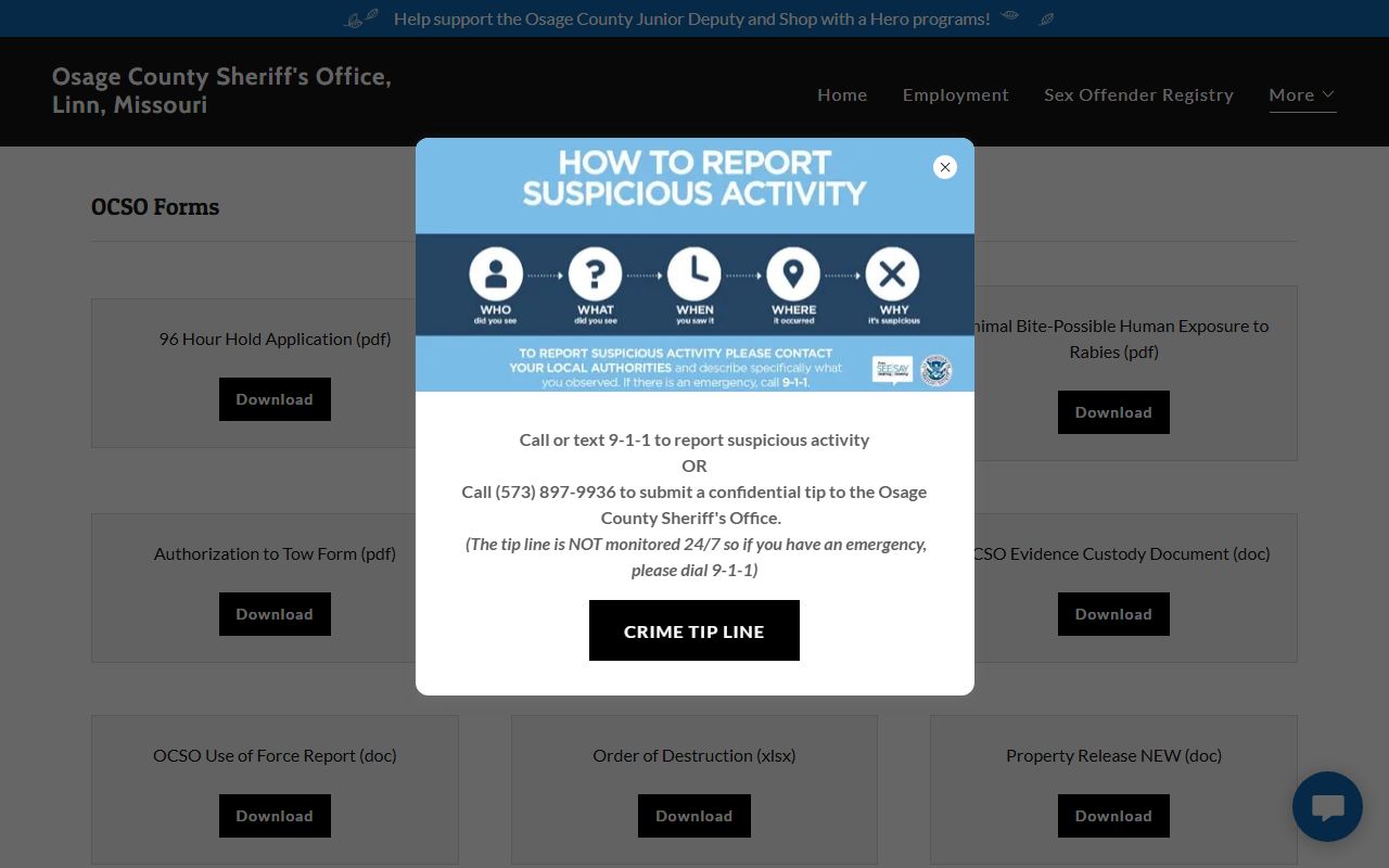 Osage County Sheriff's Office commonly used forms page